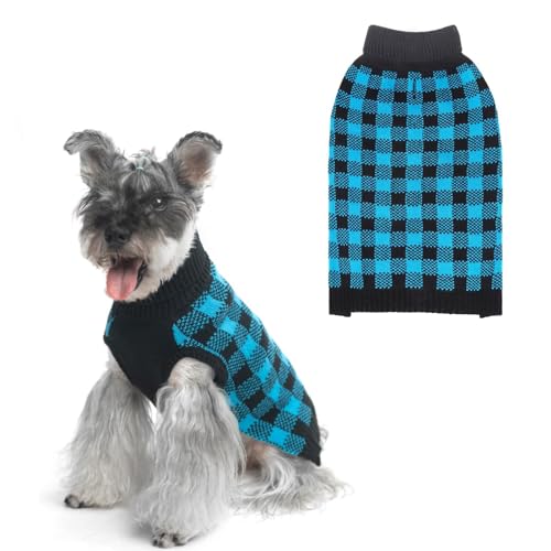 Dog Sweaters for Large Medium Small Dogs (S/M - Chest 19", Back 14" / Blue&Black)