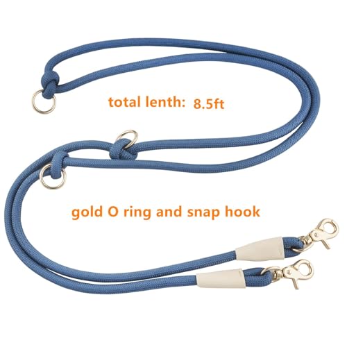 Multifunctional 8.5 ft Nylon Rope Hands Free Dog Leash for Running Small Medium Large Dogs (Navy Blue / 8.5FT x 10MM)