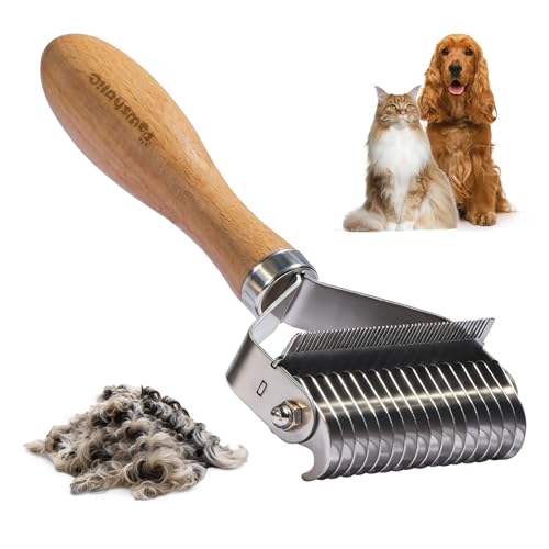 3-in-1 Professional Pet Shedding Dematting Comb - Deshedding Undercoat Rake for Dogs with Stainless Steel Blades Metal Pet Brush with Wood Handle Matted Hair Detangling Thinning and Shedding (Upgraded 3-in-1 Comb)