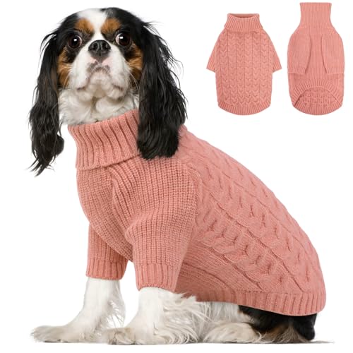 XS Dog Christmas Sweater Warm Soft Cable Knit Dog Sweater (X-Small / Pink)