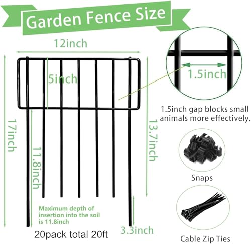 Animal Barrier Fence (Black / 20 Pack,20Ft)