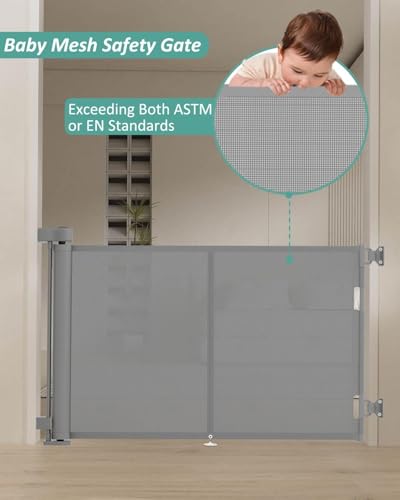 50 inch Reinforced Retractable Baby Gates 42 inch Tall (Gray / 42" Tall x 50" Wide)