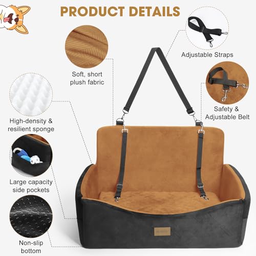 Dog Car Seat for Large Medium Sized Dogs Under 55 lbs (Brown / Medium/Large)