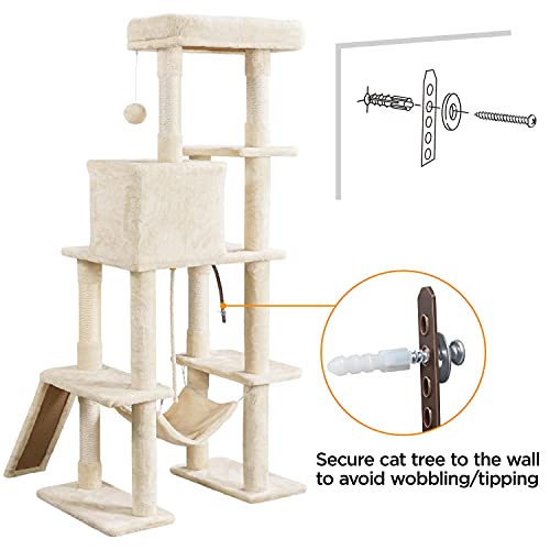 63in Sturdy Large Cat Tree for Indoor Heavy Cats (Beige / 63in)