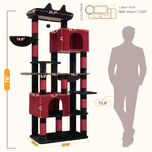 Cat Tree, 76-Inch Tall Heavy Duty Cat Tower for Big Cats HCT039BR (Black and Red / 76.8 inch)