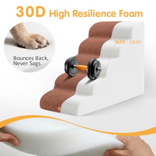 High Density Foam Dog Steps 5 Tiers (Brown / 33.1*15.7*22.5)