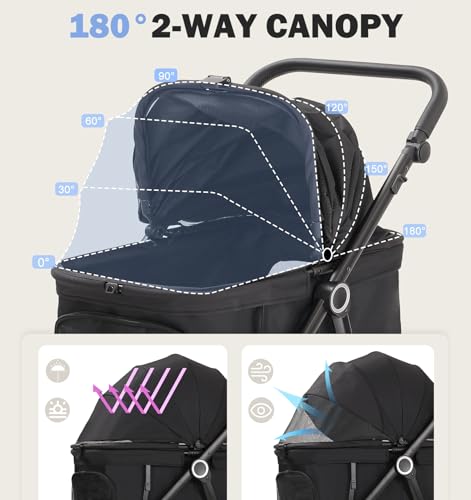Dog Stroller for Medium Large Dogs up to 66lbs Portable&Foldable (Black / Medium)