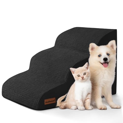 Dog Stairs for Small Dogs and Cats (Black / Standard 3-Step 15.7"H)