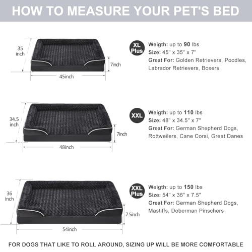 Orthopedic Washable XXL Dog Bed for Senior Dog Cozy Sleep (54.0"l X 36.0"w X 7.0"th / Light Black)