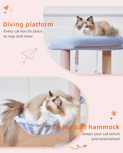 Cat Tree 38.5In Cat Tower for Indoor Cats (Pink and Blue / 38.5 Inches)