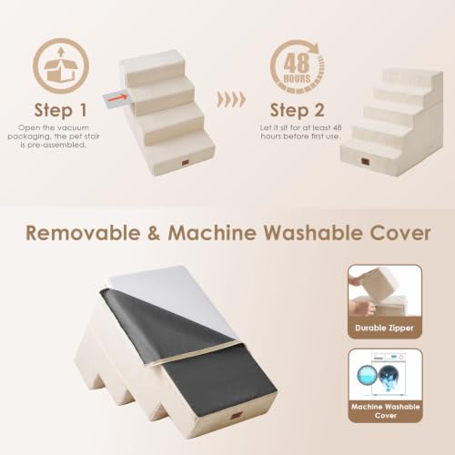 Dog Stairs for Bed 22.5" H (Beige / Extra Wide 17.7" x 35" x 22.5")