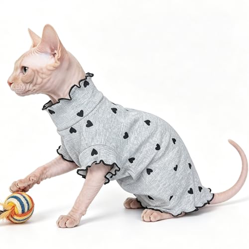 Pure Cotton Sphynx Cat Clothes Sweater Shirt Pet Apparel (Grey / X-Large)