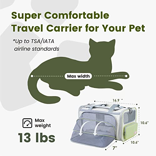 Cat Carrier Airline Approved Expandable Breathable Safety Leash (Beige and Tea Green)
