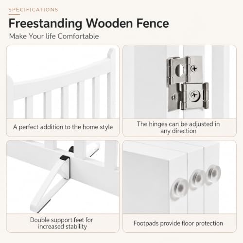 Freestanding Wooden Dog Gate (White / 60" W x 36" H)