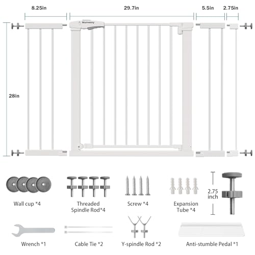 29.7 48" Baby Gate for Stairs (White / 29.7-48"W x 28"H)