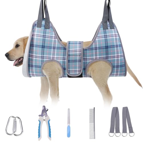Medium Dog Grooming Hammock Harness (M (Leg Spacing: 9-12.5" / Max W: 50lbs) / Blue)