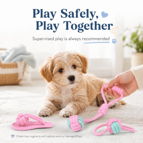 Dog Rope Toys for Puppies & Small Dogs (Pink)