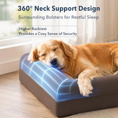 Orthopedic Dog Bed Waterproof Pet Sofa for Large Sized Dogs (Coffee / 36.0"L x 27.0"W x 7"Th)