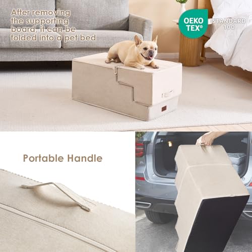 Dog Stairs for High Bed 22.5" H (Beige / Standard 15.7" x 30" x 22.5")