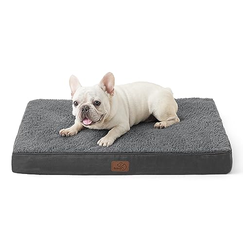 Washable Dog Bed Medium Size Dog with Comfy Sherpa (30"L x 20"W x 3"Th / Dark Grey)