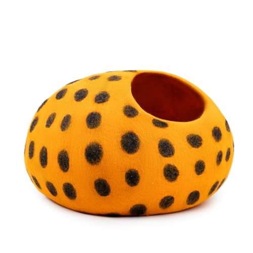 Premium Felt Cat Cave Bed (Orange Polka)