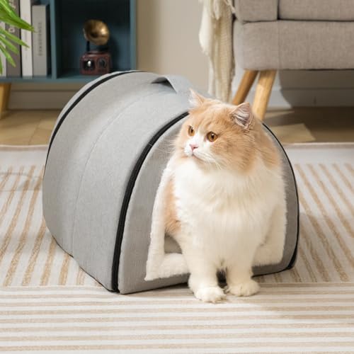 Cat Bed Cave for Indoor Cats for Pets up to 20 lbs (Gray Arched Cave)