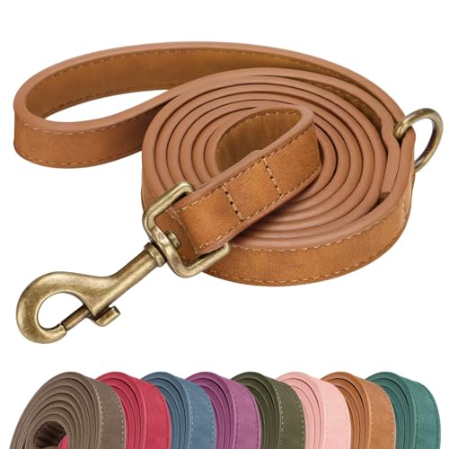 PU Leather Dog Leash for Medium Large Dogs (Light Brown / 3/4''x 5FT)