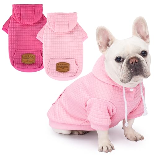 2 Pack Dog Hoodie Sweaters for Small Medium Dogs Warm Dog Clothes for Large Dogs Soft Waffle (Pink+Rose / M (Back: 15.5",Chest: 21.6", 26-35lbs))