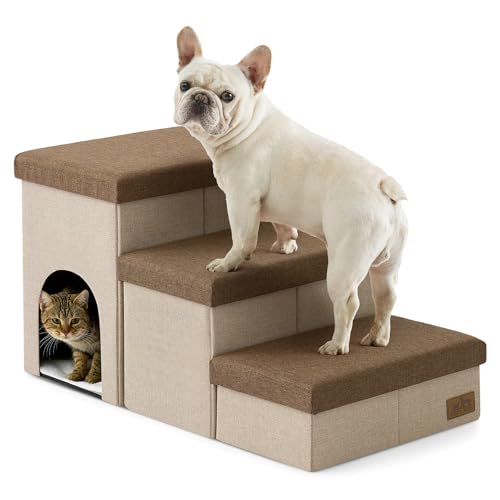 Dog Stairs with Storage (Brown / 32.5x17x17.7 inch)