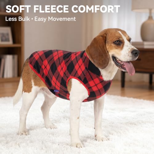 2 Pack Fleece Dog Sweater Pullover Lightweight Reflective Jacket (XXX-Large / Red & Buffalo Plaid)