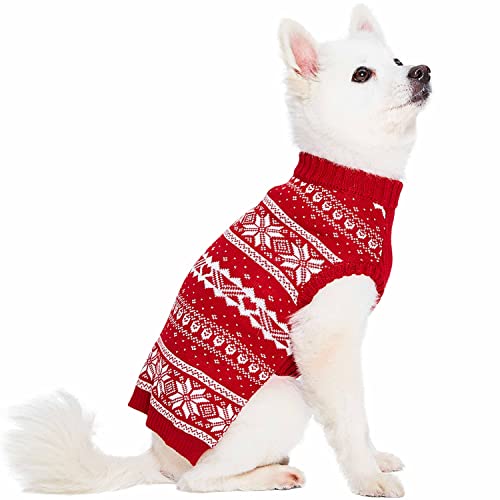 Ugly Christmas Snowflake Dog Sweater (16 inch (Pack of 1) / A Design: Dog - True Red)