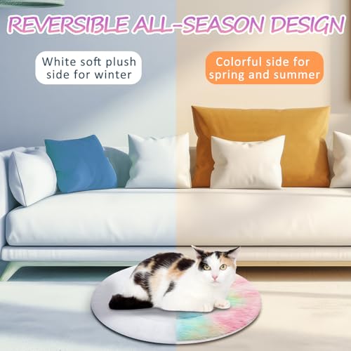2 Pack Self Heating Cat Pad Self Heating Cat Bed Machine Washable Heat Pet Mat Reversible Body Thermal Warm Round Dog Bed Crate Blanket for Feral and Indoor Cats (16'' / Tie Dye)