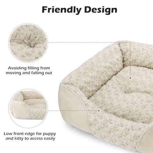 Large Dog Bed Rectangle Washable Orthopedic Soft Calming Sleeping Durable Pet Cuddler with Anti (L(30"x 24"x 9") / Cream)