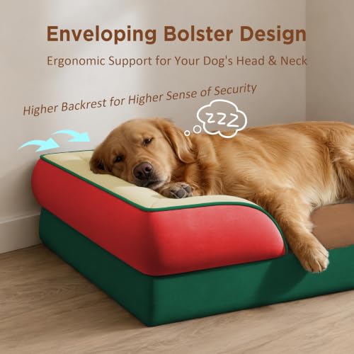 Orthopedic Dog Bed for Extra Large Dogs with Bolster (45.0"L x 35.0"W x 8.5"Th / Watermelon Mist)