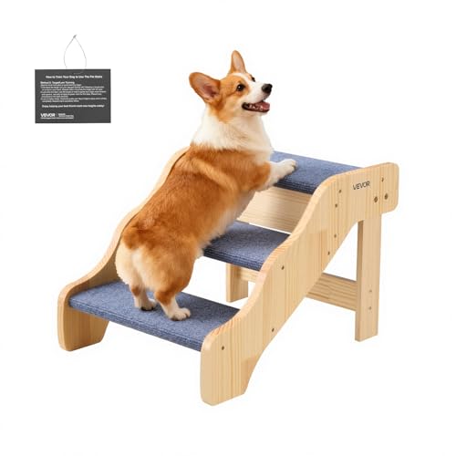 Wood Pet Stairs (Wood Color+Blue / 3-Step Fixed)