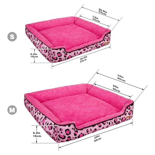 Rectangle Washable Dog Bed for Large (Pink / Small(18.9"x18.9"x6.3"))