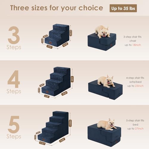 Dog Stairs for Bed 18" H (Navy / Standard 15" x 24" x 18")