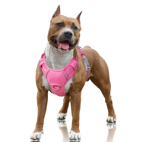 Dog Harness for Large Dogs No Pull Dog Vest ID Tag Pocket (Pink / Large)