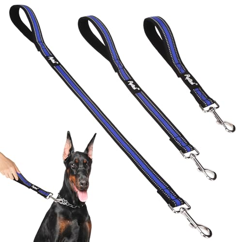 Reflective Short Dog Leashes 3 Pack for Walking and Training (Blue / 1FT+1.5FT+2.5FT)