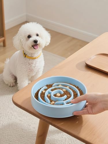 Ceramic Slow Feeder Dog Bowl (Blue)