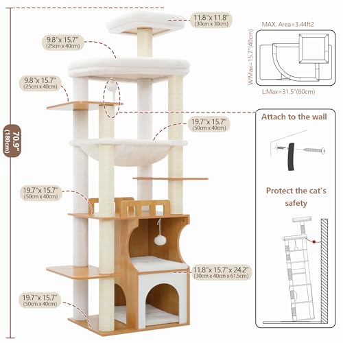 Modern Cat Tree Tower (70.9 inches / Walnut)