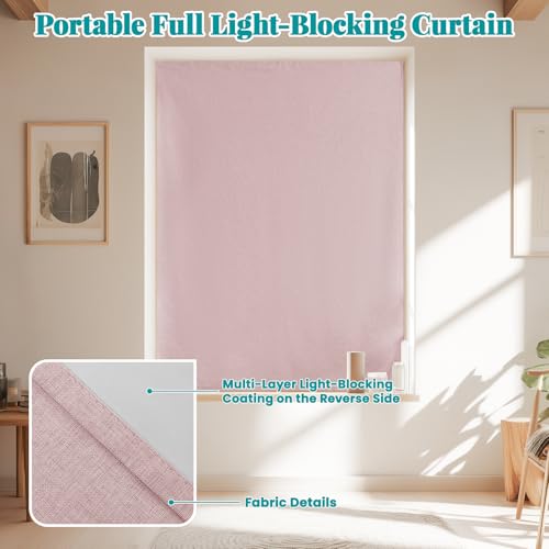 100% Blackout Self Adhesive Curtains (46"W x 60"L (Pack of 1) / Light Pink)