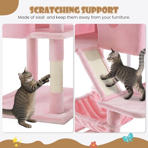 81in Multi Level Tall Cat Tree Tower for Indoor Kitties (Pink)
