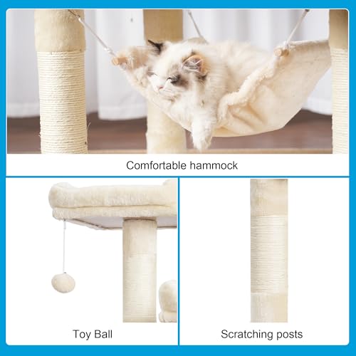 Cat Tree Tower with Sisal Scratching Posts (53.7 Inches / Beige)