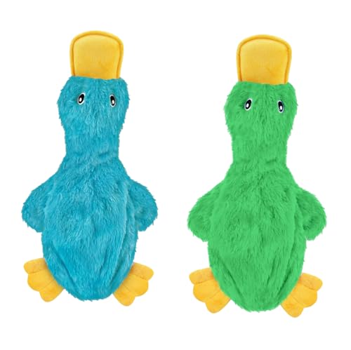 2-in-1 Stuffless Squeaky Dog Toy - 2 Crinkle Ducks, Large (Crinkle Duck (Light Green & Turquoise) / Large)