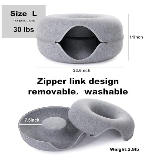 Large Cat Tunnel Bed for Indoor Cats with 3 Toys (L(24x24x11) / Light Grey)