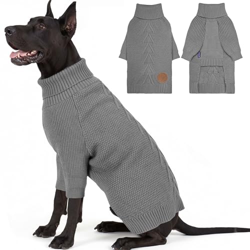 Dog Sweater Long Sleeve Warm Sweaters for Giant Breed Dogs Boy Girl (Grey / XXXX-Large)
