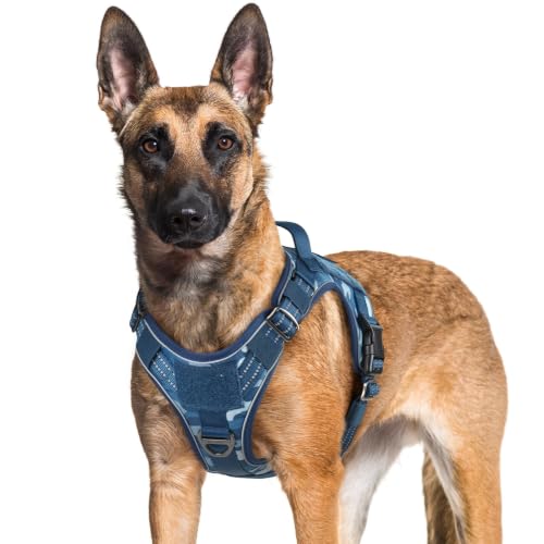 Tactical Dog Harness for Large Dogs (Xl(chest:23.6"-41.8",neck:21.7"-32.3",back:9.1") / Blue Camo)