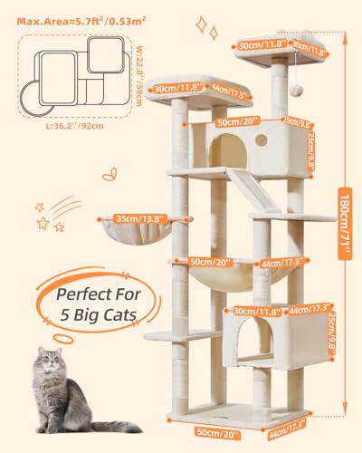 Cat Tree 71 in Extra Large Cat Tower for Inddor Cats (Beige / 71 Inches)