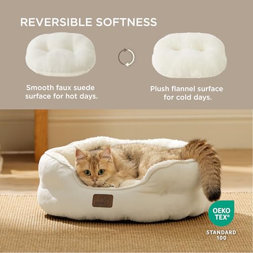 Small Dog Bed Washable (20"L x 19"W x 6"Th / Ivory)